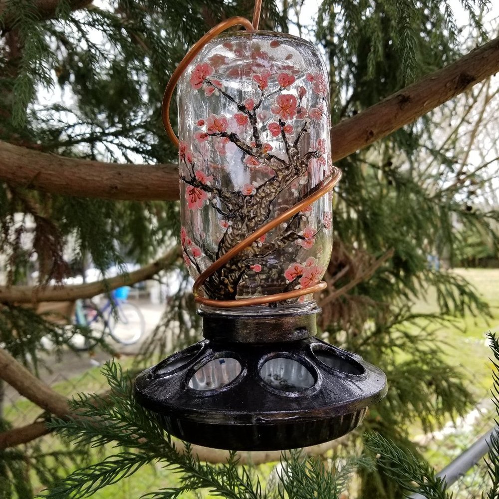 Handmade Bird Feeder. Handpainted. "Cherry Blossom